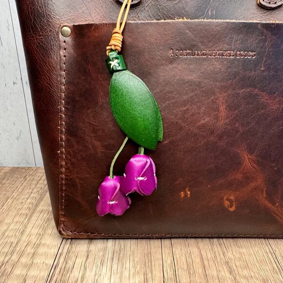 Genuine Leather Tulip Bag Charm Purple Tulip Spring Flowers Leather Charm - Picture 2 of 8